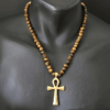 Adjustable Unisex Tiger Eye Beads Cross Pendant Necklace