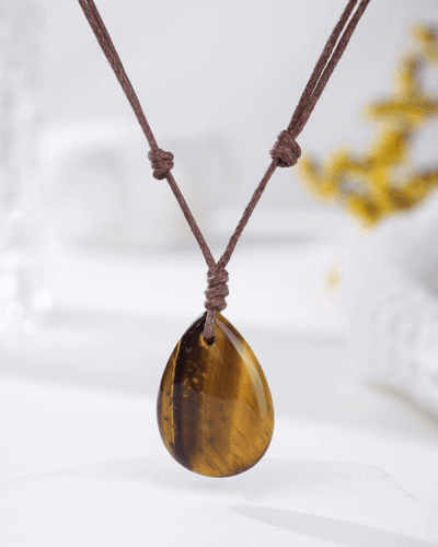 Natural Crystal Pendant Adjustable Woven Necklace Unisex