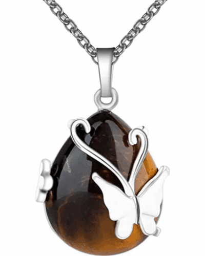 Healing Butterfly Wrapped Crystal Pendant Necklace for Women