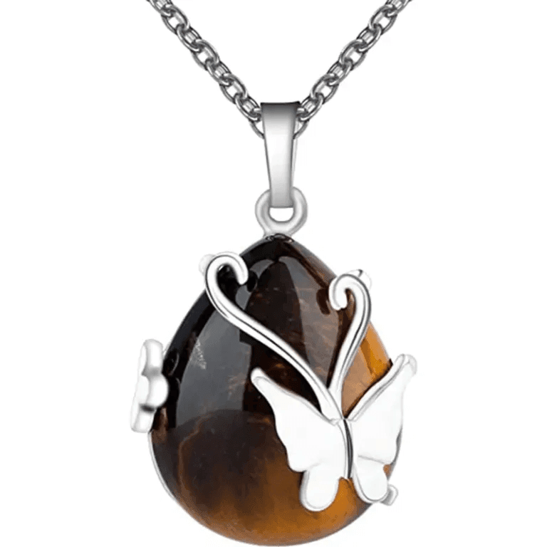 Healing Butterfly Wrapped Crystal Pendant Necklace for Women