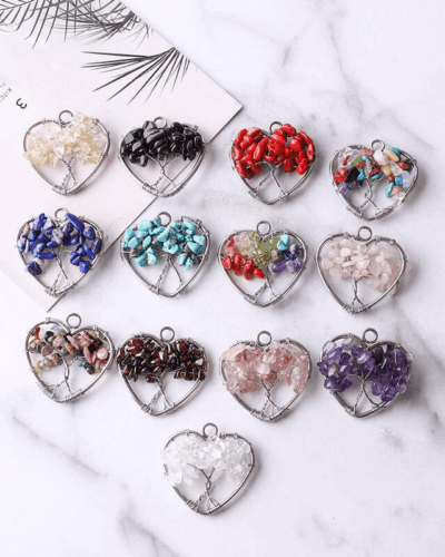 Tree of Life Heart Crystal Chip Stone Pendants Wholesale