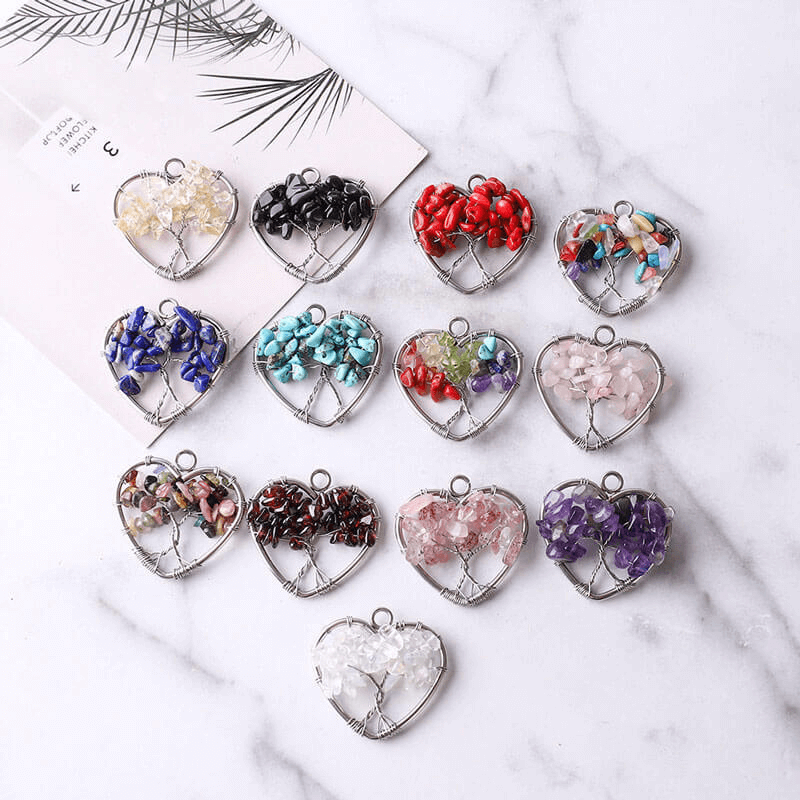 Tree of Life Heart Crystal Chip Stone Pendants Wholesale