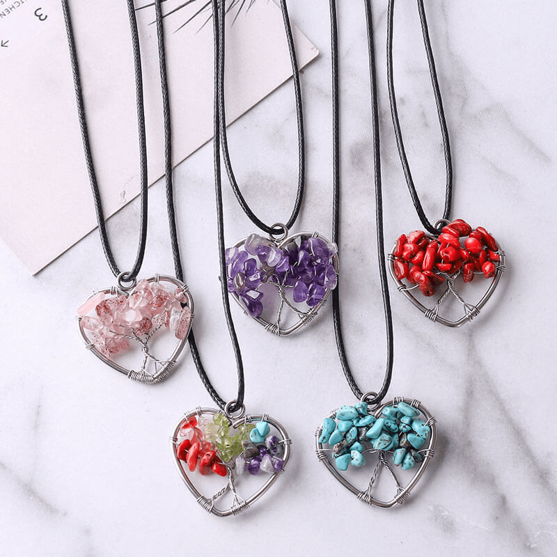 Tree of Life Heart Crystal Chip Stone Pendants Wholesale
