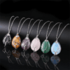 Tree of Life Teardrop Healing Crystal Pendants Metal Chain