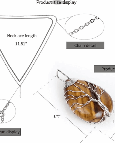 Tree of Life Teardrop Healing Crystal Pendants Metal Chain