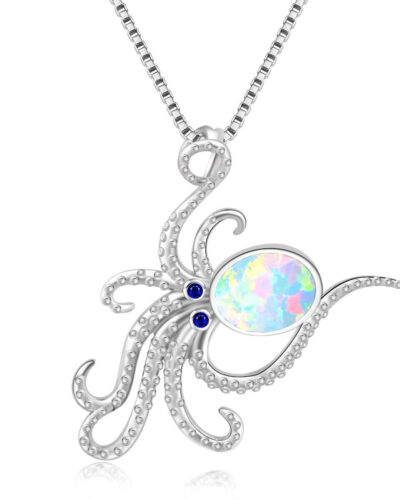 Vacation Style Opal Octopus Pendant Necklace WHITE OPAL