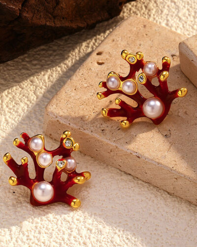 Versatile Stainless Steel Coral Pearl Earrings