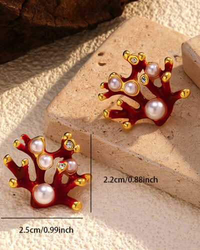 Alternativní pohled na Versatile Stainless Steel Coral Pearl Earrings