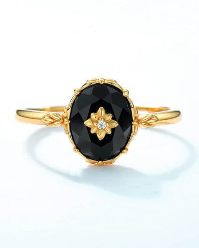 Vintage Black Agate Engagement Ring S925 4
