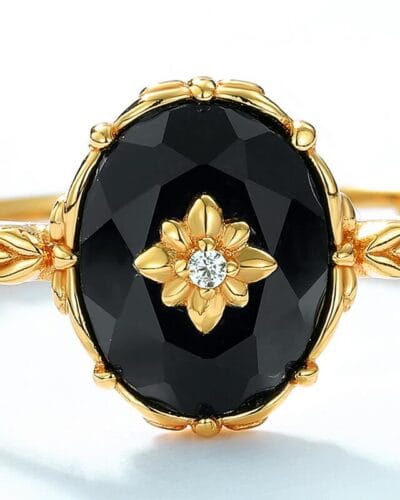 Vintage Black Agate Engagement Ring S925 5