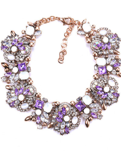 Vintage Crystal Choker Chunky Beaded Statement Necklace purple