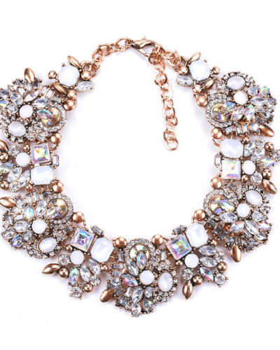 Vintage Crystal Choker Chunky Beaded Statement Necklace white