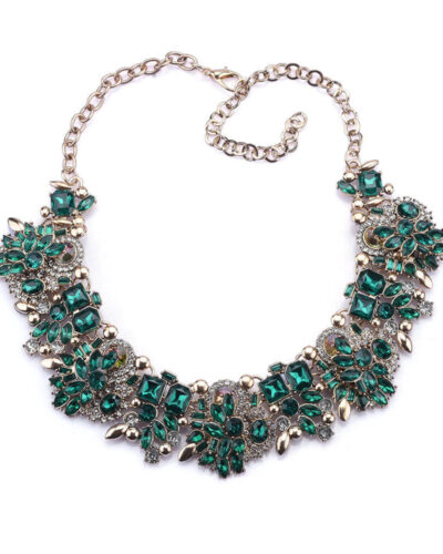 Vintage Crystal Choker Chunky Beaded Statement Necklace green