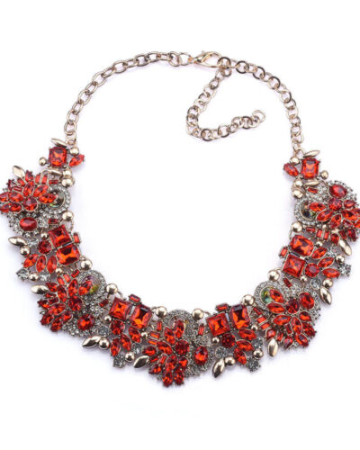 Vintage Crystal Choker Chunky Beaded Statement Necklace red