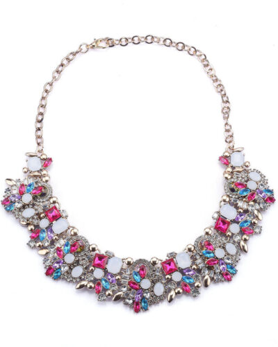 Vintage Crystal Choker Chunky Beaded Statement Necklace colorful