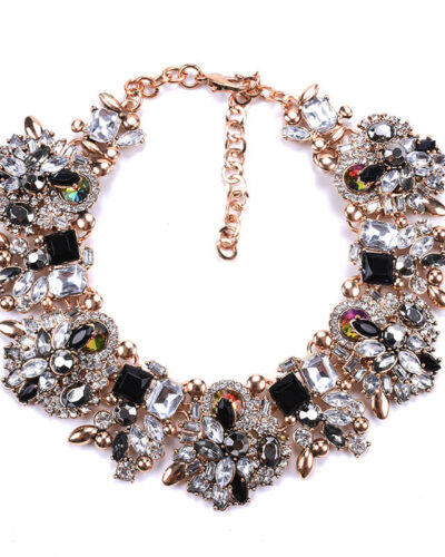 Vintage Crystal Choker Chunky Beaded Statement Necklace black