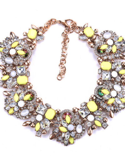 Vintage Crystal Choker Chunky Beaded Statement Necklace yellow