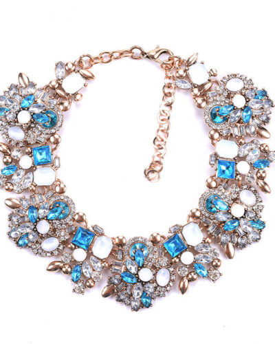 Vintage Crystal Choker Chunky Beaded Statement Necklace crydtal blue