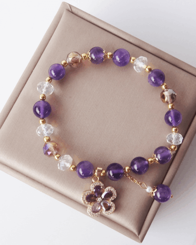 8MM Vintage Elegant Purple Crystal Bracelet Flower Pendant