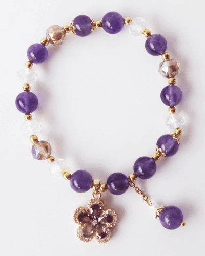 8MM Vintage Elegant Purple Crystal Bracelet Flower Pendant