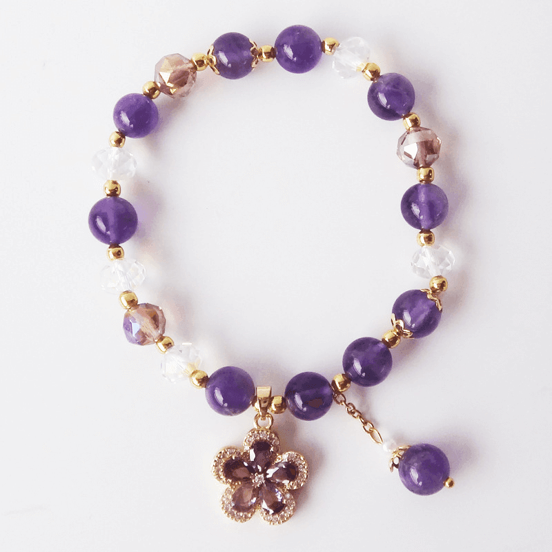 8MM Vintage Elegant Purple Crystal Bracelet Flower Pendant
