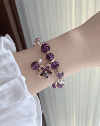 8MM Vintage Elegant Purple Crystal Bracelet Flower Pendant