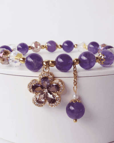 8MM Vintage Elegant Purple Crystal Bracelet Flower Pendant