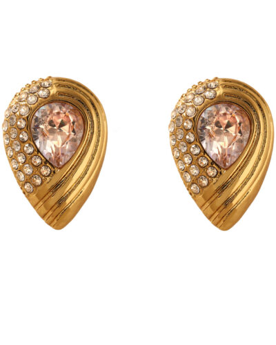 Vintage Teardrop Earrings Stainless Steel with CZ Style 1