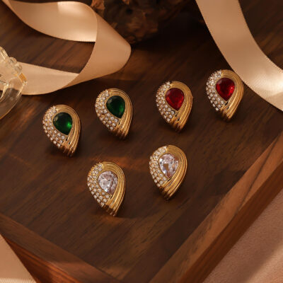 Vintage Teardrop Earrings Stainless Steel with CZ show