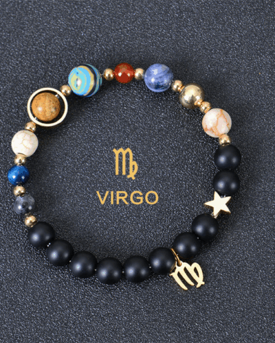 Solar System Planet Crystal Bracelet with 12 Zodiac Signs Pendant