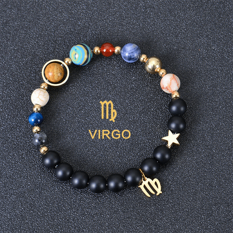 Solar System Planet Crystal Bracelet with 12 Zodiac Signs Pendant