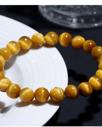 Wealth Natural Round Beads Gold Tiger Eye Gemstone Bracelet