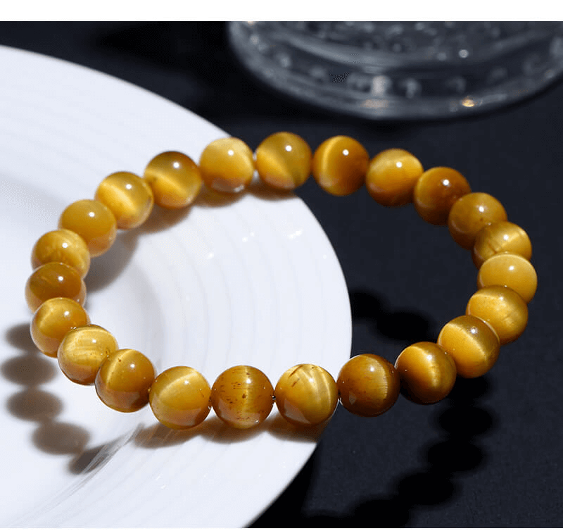 Wealth Natural Round Beads Gold Tiger Eye Gemstone Bracelet