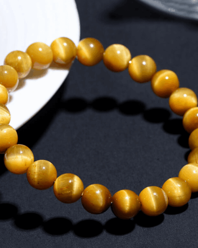 Wealth Natural Round Beads Gold Tiger Eye Gemstone Bracelet