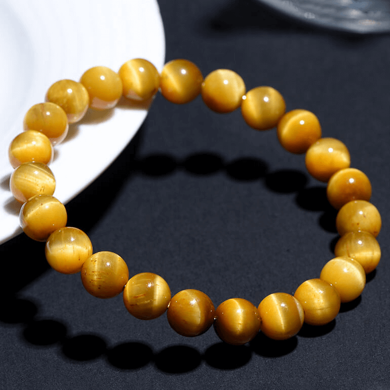 Wealth Natural Round Beads Gold Tiger Eye Gemstone Bracelet