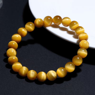 Wealth Natural Round Beads Gold Tiger Eye Gemstone Bracelet