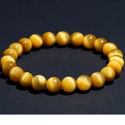 Wealth Natural Round Beads Gold Tiger Eye Gemstone Bracelet