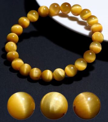Wealth Natural Round Beads Gold Tiger Eye Gemstone Bracelet