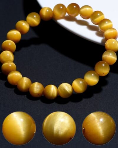 Wealth Natural Round Beads Gold Tiger Eye Gemstone Bracelet