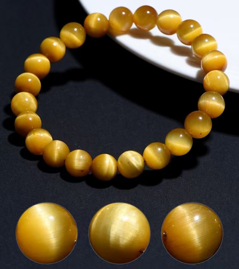 Wealth Natural Round Beads Gold Tiger Eye Gemstone Bracelet