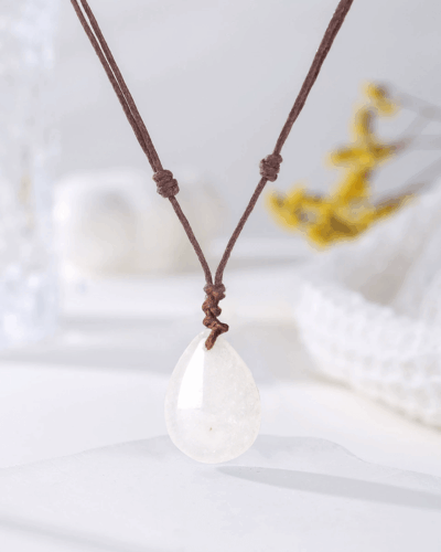 Natural Crystal Pendant Adjustable Woven Necklace Unisex