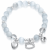 White Crystal Bracelet with Cute Cat Pendant Women