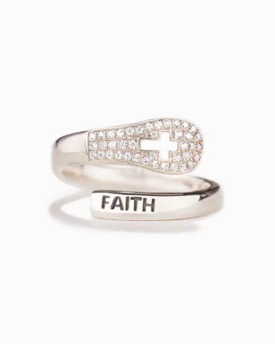 White Gold Plated Faith And Cross Ring Wholesale show