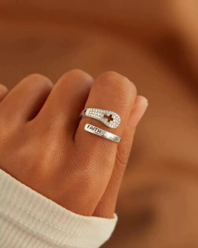Alternatywny widok White Gold Plated Faith And Cross Ring Wholesale