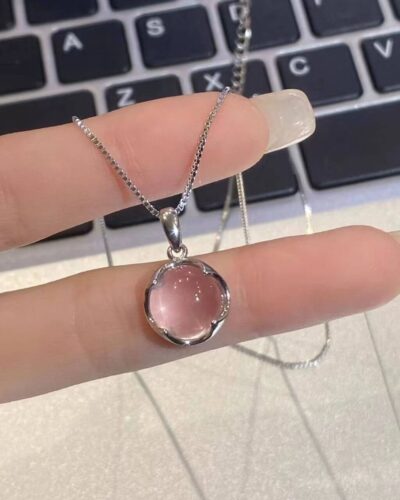 White Round Chalcedony Pendant Necklace Wholesale (6)