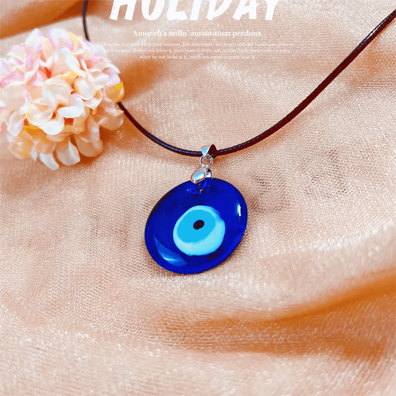 Vintage Blue Glass Pendant Evil Eye Crystal Necklaces