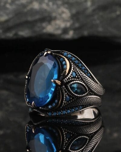 Wholesale Mens Fashion Rings with Blue Stone 2