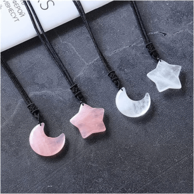 Wholesale Natural Rose Quartz Pendants Moon & Star