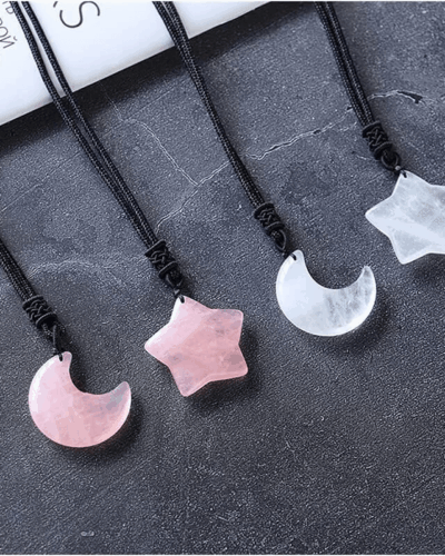Wholesale Natural Rose Quartz Pendants Moon & Star