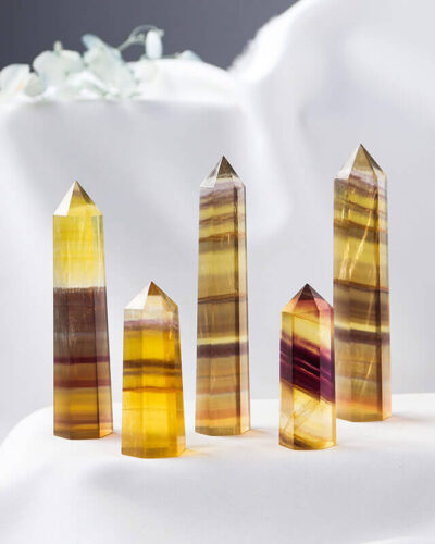 Wholesale Stripe Yellow Fluorite Crystal Towers